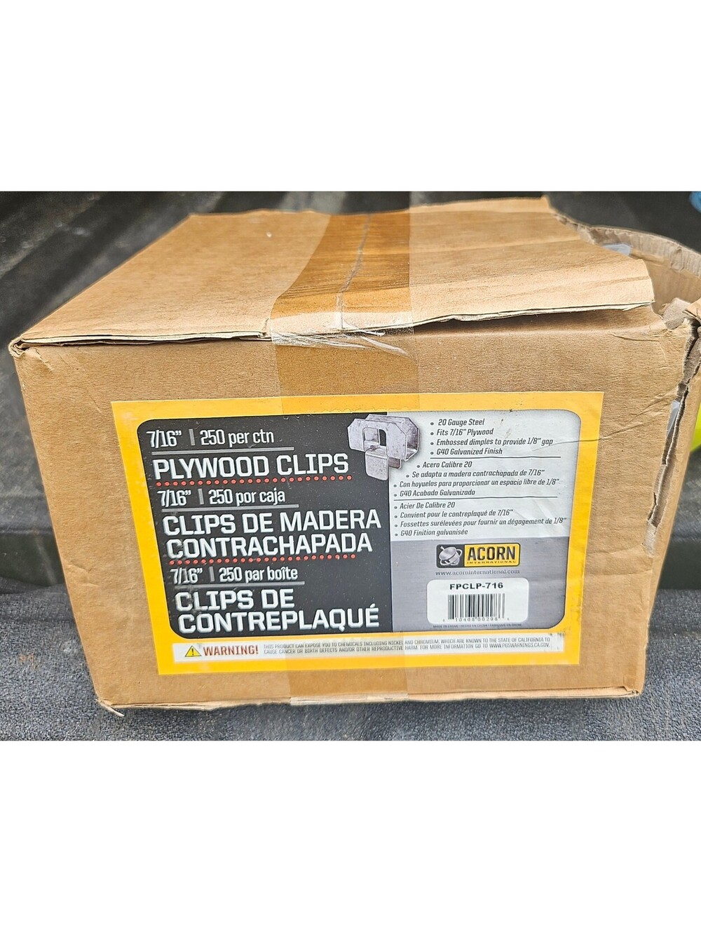 Acorn box of 7/16” G40 Galv. Steel Plywood Clips Qty.250